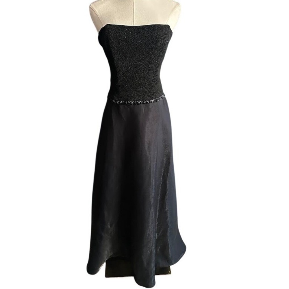 Vintage Scott McClintock Beaded Strapless Formal Gown Black Shimmer Maxi Dress 4
